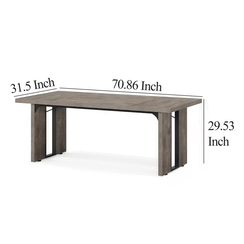 Ada Executive Office Desk, 71 Inch Rectangular Grey Top, Black Metal