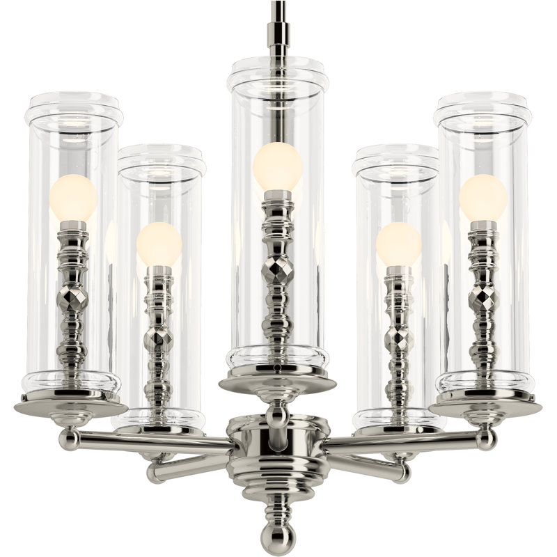 5 - Light Candle Style Chandelier, Polished Nickel
