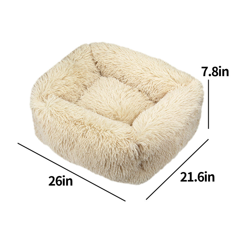 Lit carré pour chien en peluche 25,98 po x 21,65 po, Marron clair