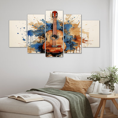 «Earthy Brown Guitare Melody - Music Multipanel», décoration murale