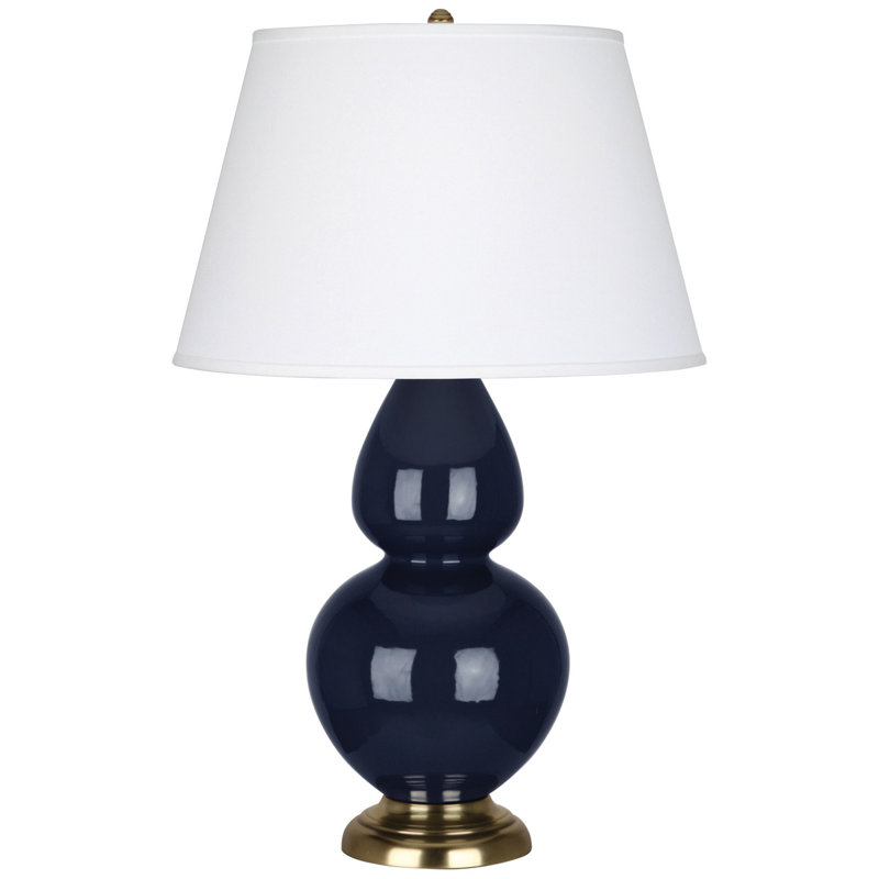 Double Gourd Table Lamp, Midnight Blue Glazed Ceramic/Antique Brass, White