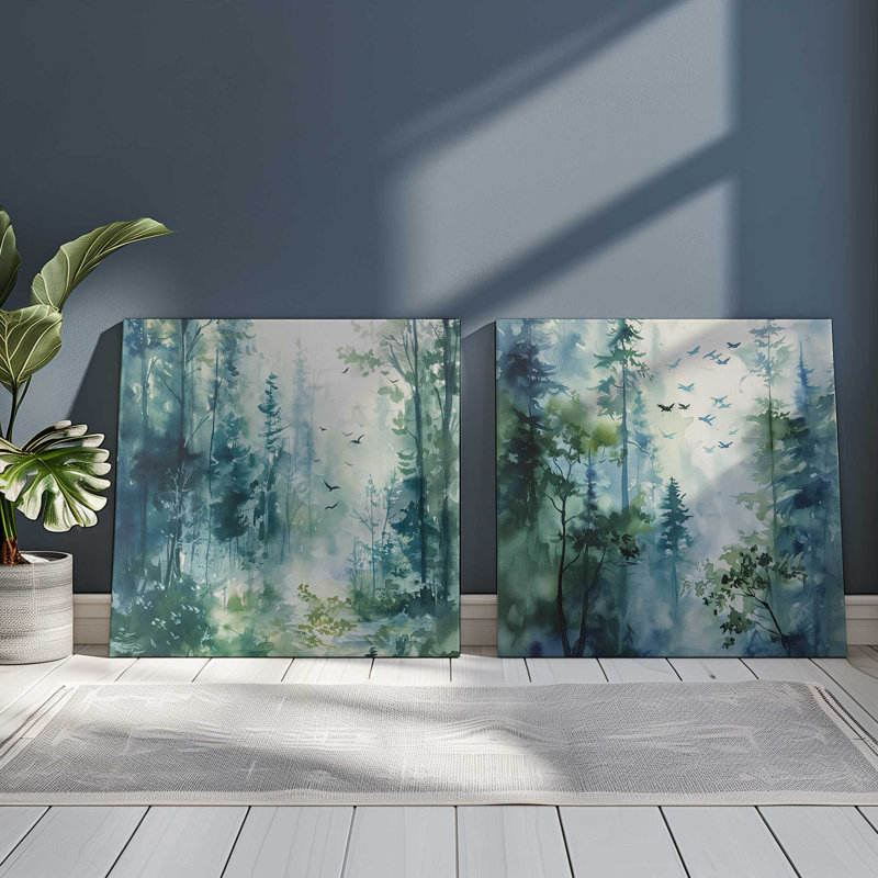 «Blue and Green Enchanted Forest», ensemble de 2, reproduction sur toile, Toile tendue, H 24 po x l 24 po x P 1,25 po