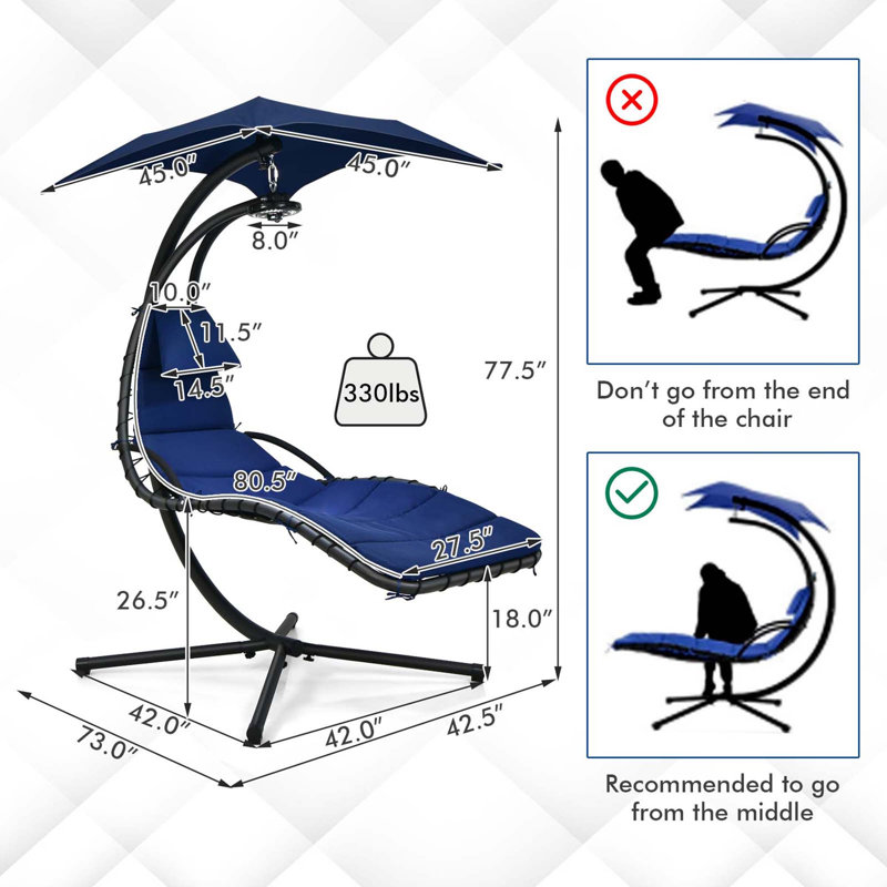 Chaise longue suspendue Anokh avec support, Bleu marine