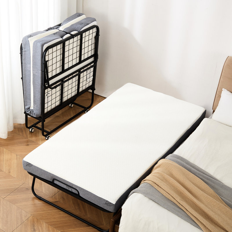 Lit simple 38 po x 75 po avec 5 matelas en mousse à mémoire de forme, pliable pour les invités, structure stable, repose-pieds confortable, roues verrouillables de haute qualité, bon support, housse résistante