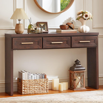 Table d'entrée de 47 po avec 3 tiroirs, console moderne en bois, devant à tiroir superposé, rangement ouvert au bas, table basse avec dossier Farmhouse, table d'entrée pour le couloir et le vestibule du salon