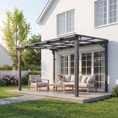  10 ft. W x 10 ft. D Hardtop Sloping Roof Pergola Gazebo, Outdoor Aluminum Frame Pergola for Patio or Backyard
