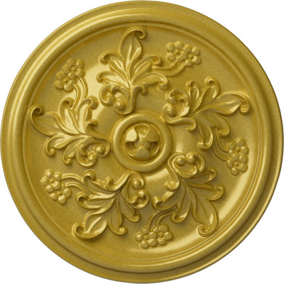 Médaillon de plafond Endurathane Katheryn, DO 14 1/2 po x P 2 3/4 po (convient aux auvents jusqu'à 2 1/8 po), finition or riche peinte à la main