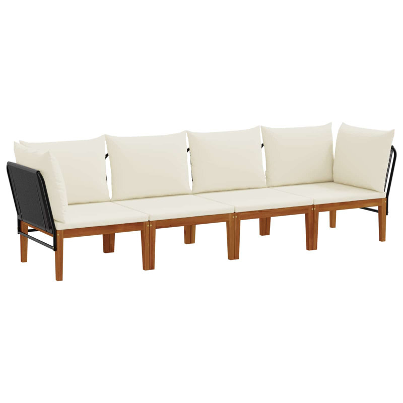 Patio Sofa with Cushions, 4, Cream White Cushion/Black Frame
