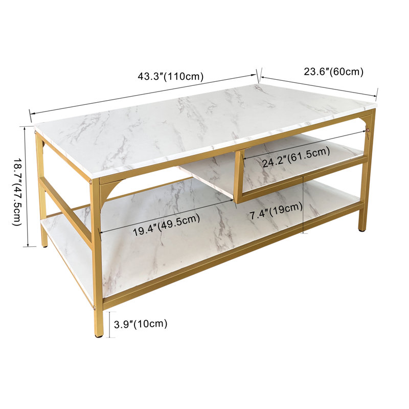 Loux Single Coffee Table, White, Gold, Marble