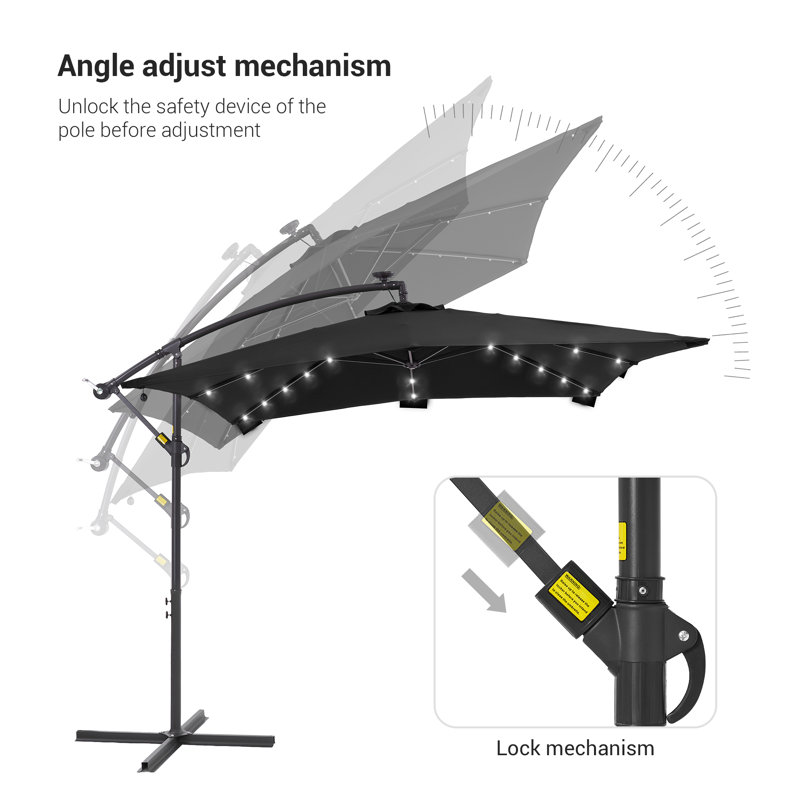 Laurennicole 98.4'' Lighted Cantilever Umbrella, Black