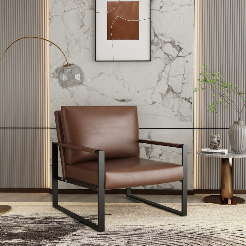 Pagnano 25" W Faux Leather Armchair Upholstered Accent Armchair, Coffee Faux Leather