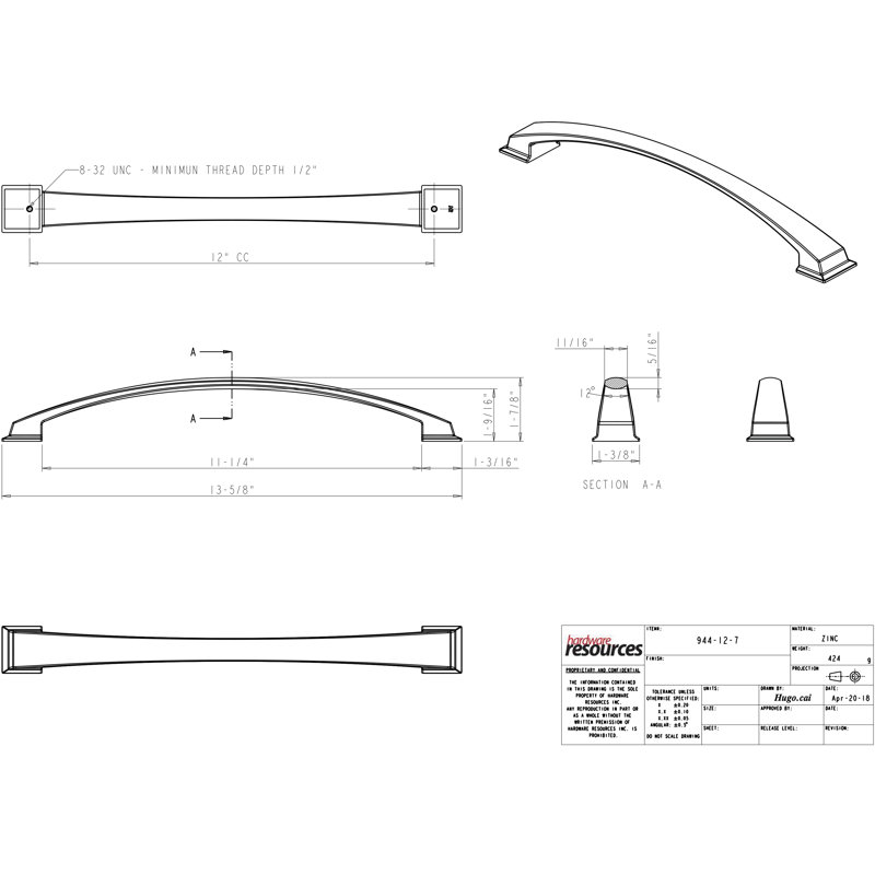 Roman Arch Pull, Polished Chrome, 5"