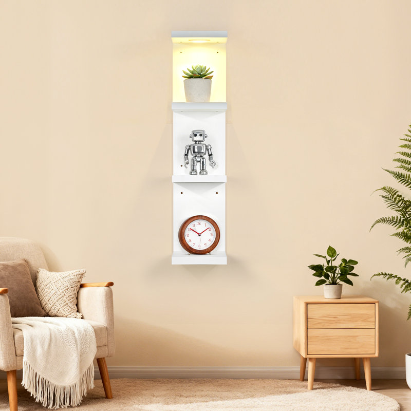 Tablette murale à 4 niveaux DEL - Unité flottante de rangement et d'affichage mural blanc avec télécommande