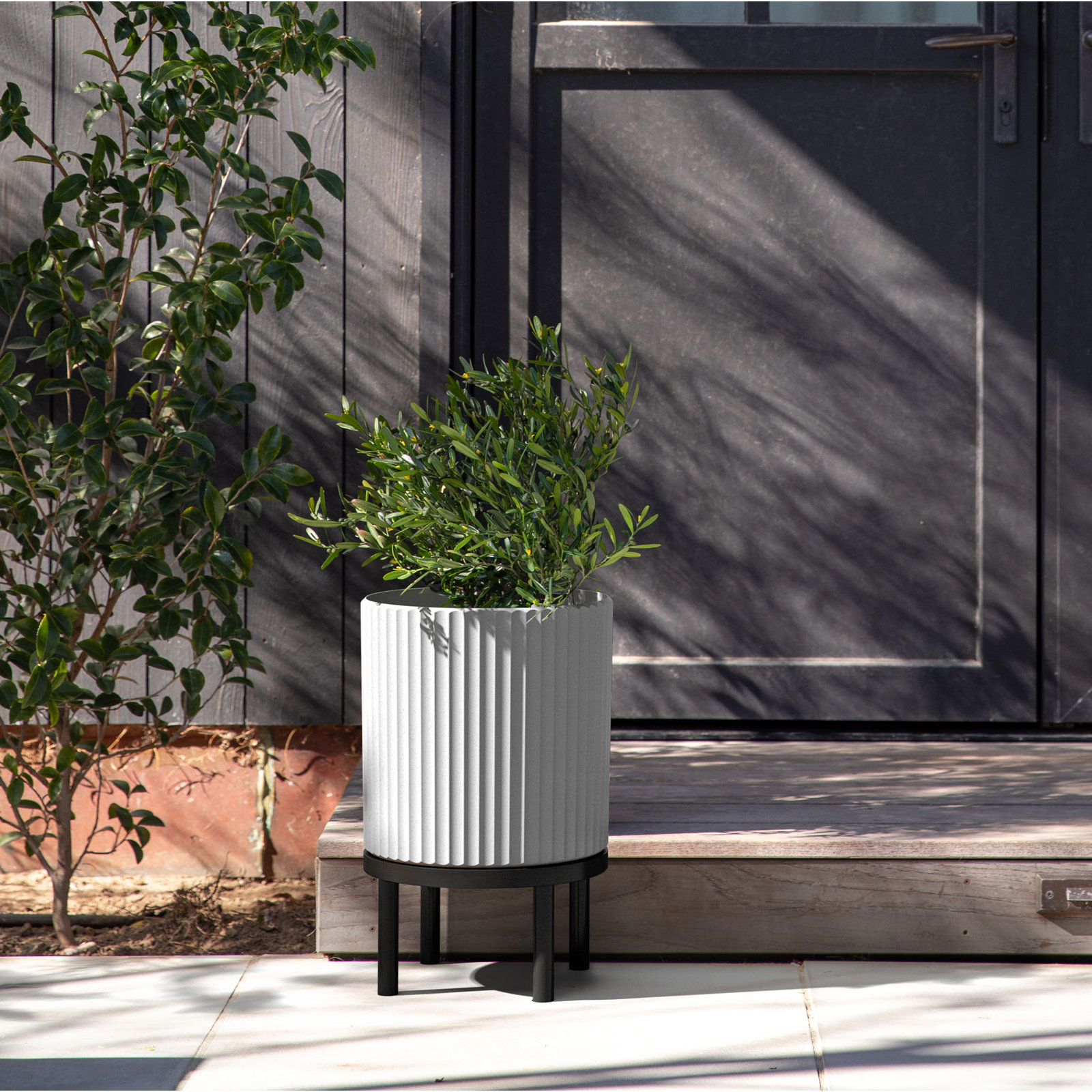 Demi Pot Planter, 1, White/Black, 16" H x 10.5" W x 10.5" D