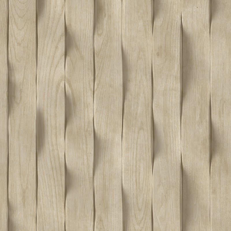Papier peint à lattes en bois ondulé, Crème