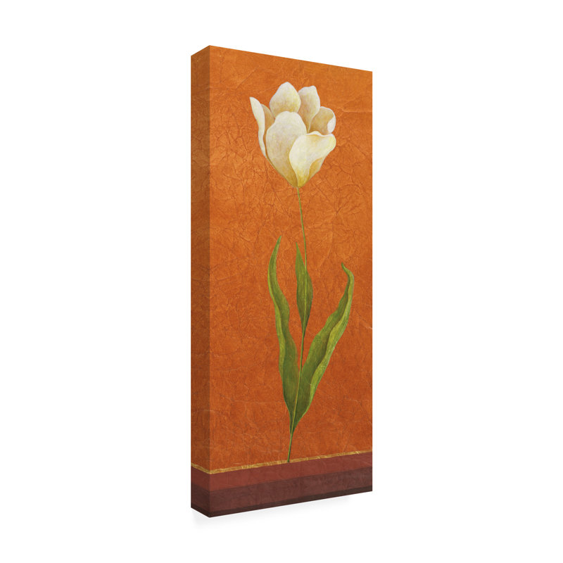 Reproduction d’art sur toile tendue « White Flower on orange » par Pablo Esteban, H 19 po x l 8 po x P 2 po