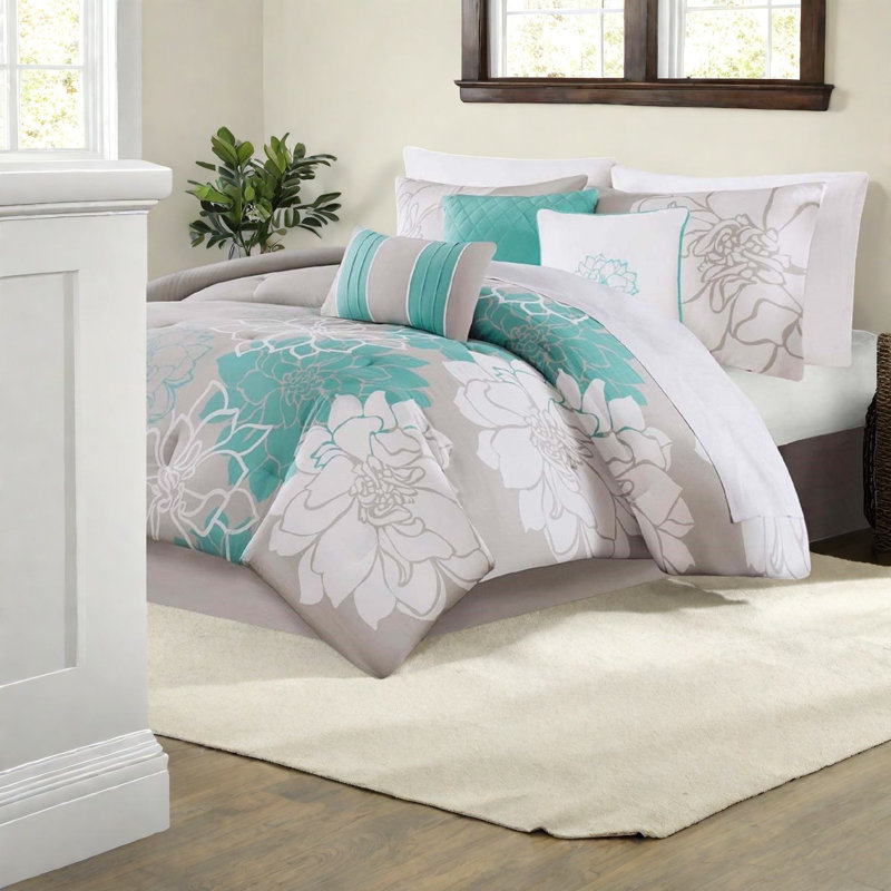 Ensemble de literie Elegant Aqua, satin de coton confortable pour chambre à coucher moderne