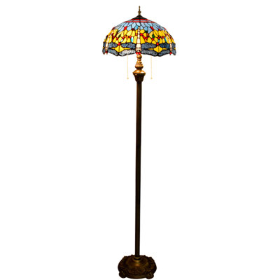 64"H Tiffany Style Floor Lamp with Stained Glass Shade and Resin Base