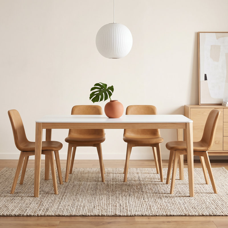 Alvine Solid Wood Base Dining Table, 30" H x 67" L x 40" W, White
