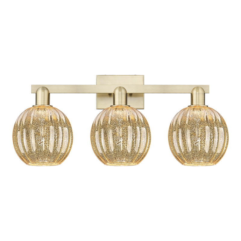 Eldon - 3 Light 26" Globe Shade Bath Vanity Light, Mercure, Laiton antique