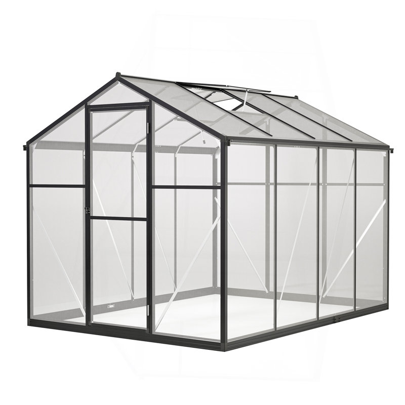 Serre de 6 pi x 8 pi pour l'extérieur, serre en polycarbonate avec structure à installation rapide et évent de toit, grande serre en aluminium pour l'extérieur de la cour arrière, noir