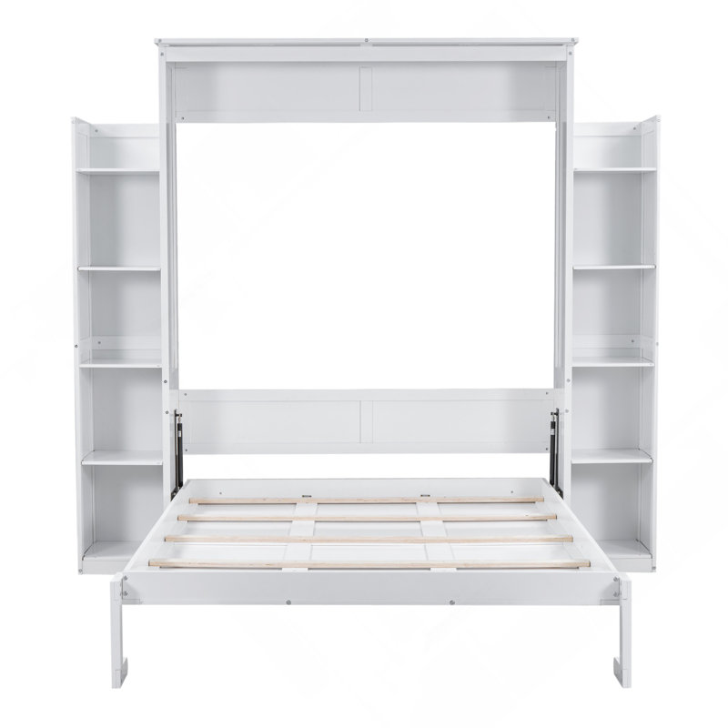 Grand lit escamotable mural avec tablettes et lumières DEL, blanc