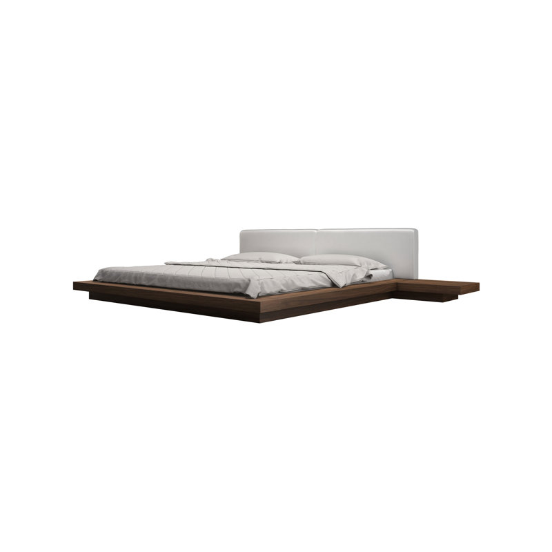 Upholstered Bed, King, Walnut/White Leather