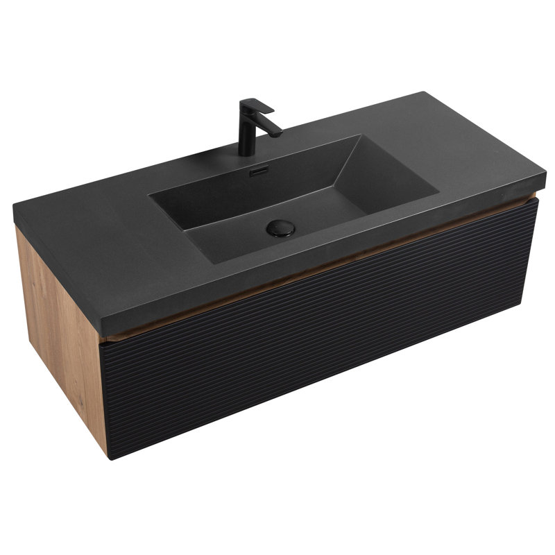 Meuble-lavabo simple flottant simple 48 po avec lavabo à surface solide Dhruven