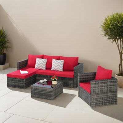 Ensemble de conversation modulaire en rotin avec coussins 3 pièces