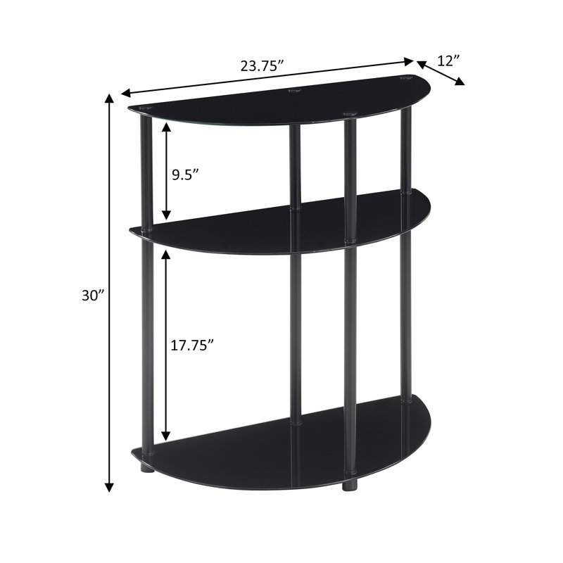 Beckett 23.75" Black Glass Console Table with Shelves