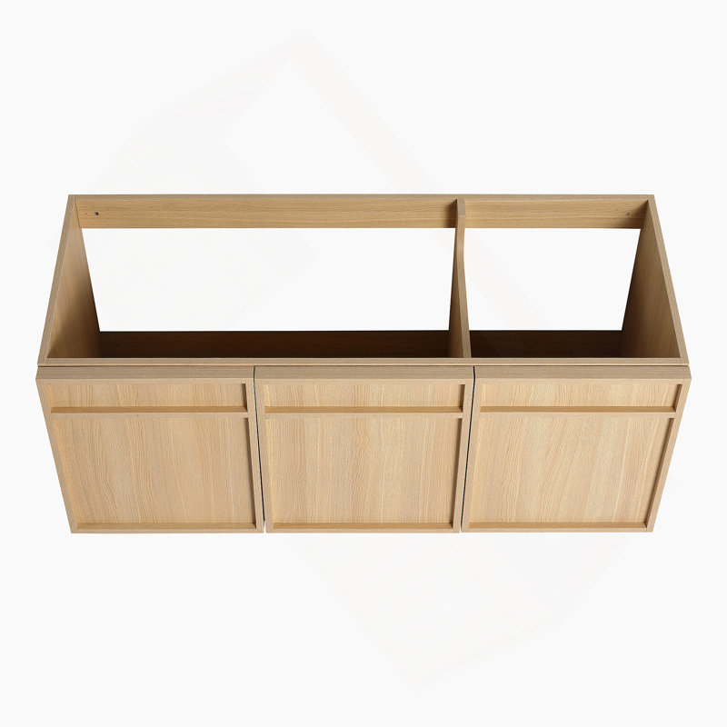48" Wall-Mounted Bathroom Vanity with Resin Sink, 3-Soft Closing Door, Original Oak, Plywood  (KD-PACKING)