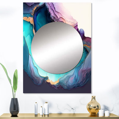 Jabarr Blue Purple Abstract Geode I - Marble Unique Wall Mirror Decor, Modern Large Mirror, Printed Metal Art