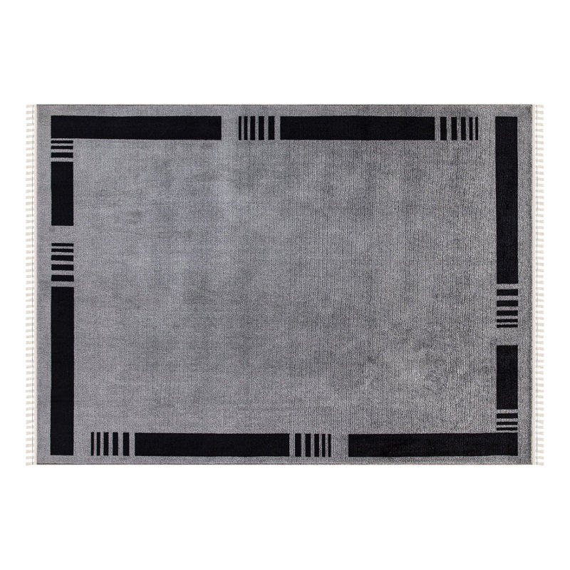 Luxueux tapis gris, 6,4 x 9,5 pieds, 100% polyester | Poils de 0,3 pouce de hauteur, tissés à la machine avec base en coton | Haute densité 2900 g / m² | Facile à nettoyer, facile à nettoyer, parfait pour le salon et la chambre à coucher