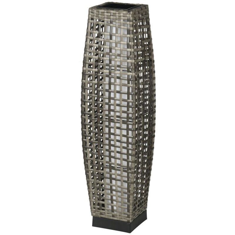 Lampe de plancher solaire Outsunny, lanterne de jardin d'extérieur et allée décorative avec lumières DEL automatiques pour le porche, la cour, la pelouse, la cour, la terrasse, gris
