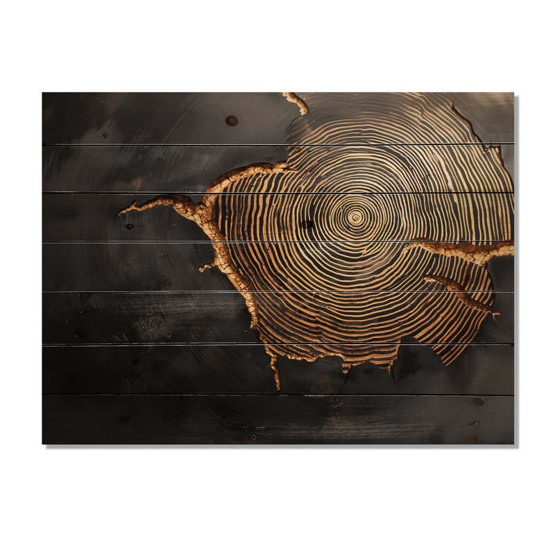 Stone Black Wood Slide Harmony - Tree Wood Wall Decor - On Natural Pine Wood, 24" H x 32" W x 0.78" D