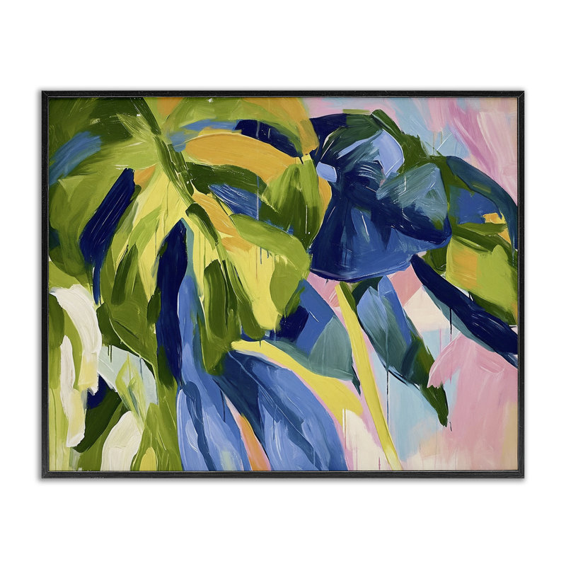 Tropical Leaves Layered White Framed Giclee Art by Ramona Murdock, 11" H x 14" W, Midnight Black Framed Giclee