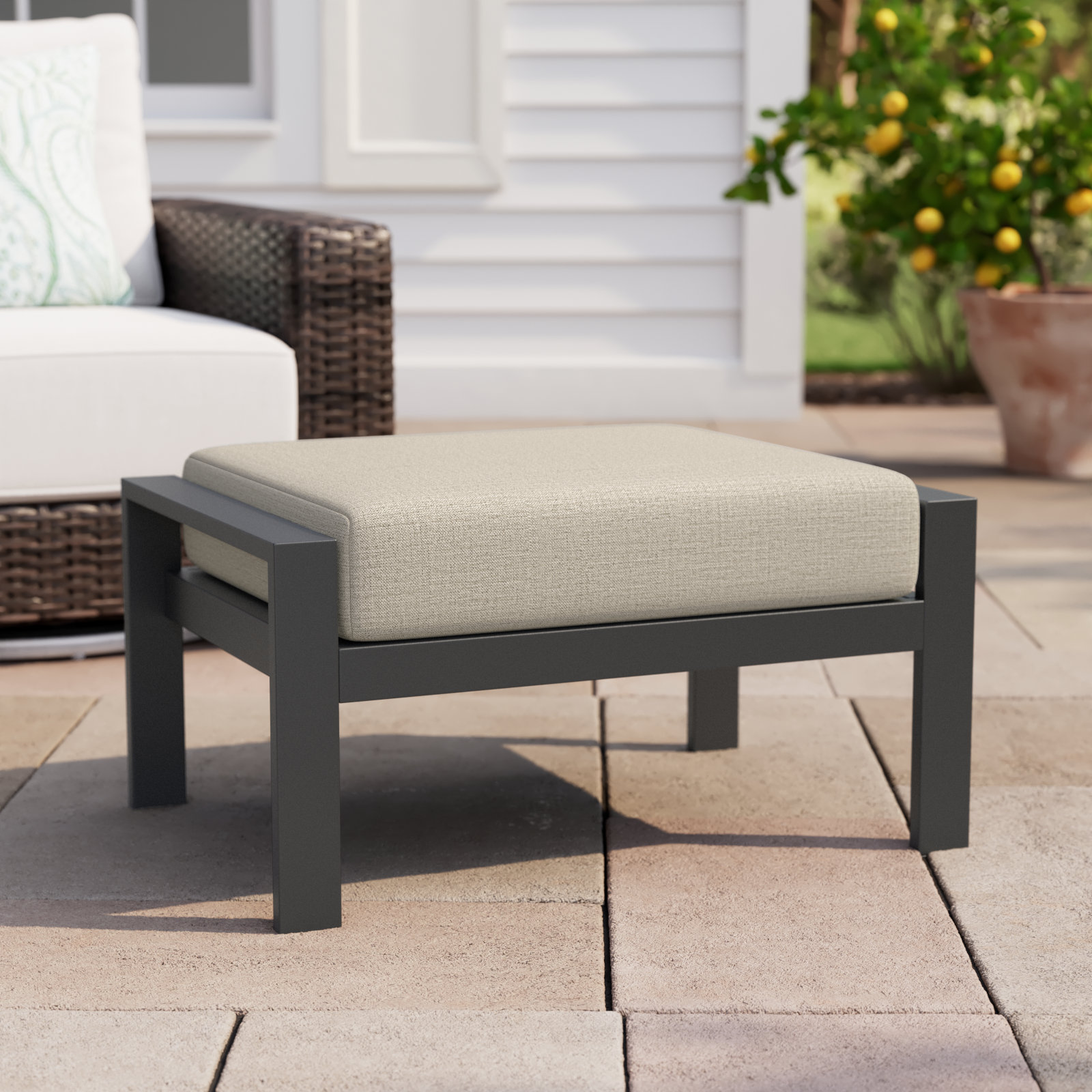 Townsend Sunbrella® Patio Ottoman, Cast Silver Sunbrella®, No, None