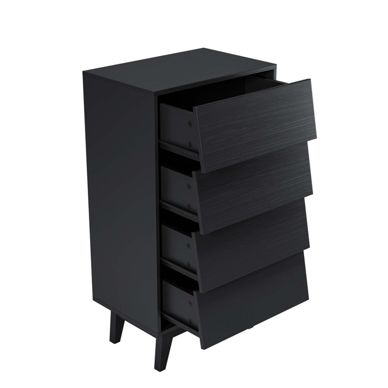 La commode double à 4 tiroirs présente un style rétro et un design biseauté, Noir