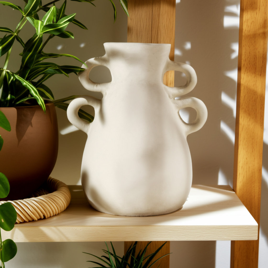 Kenshin Handcrafted Terracotta Table Vase, Ivory