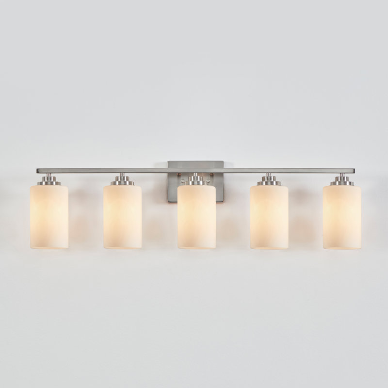 Brushed Nickel 5-Light Vanity Fixture with Frosted Glass Shades