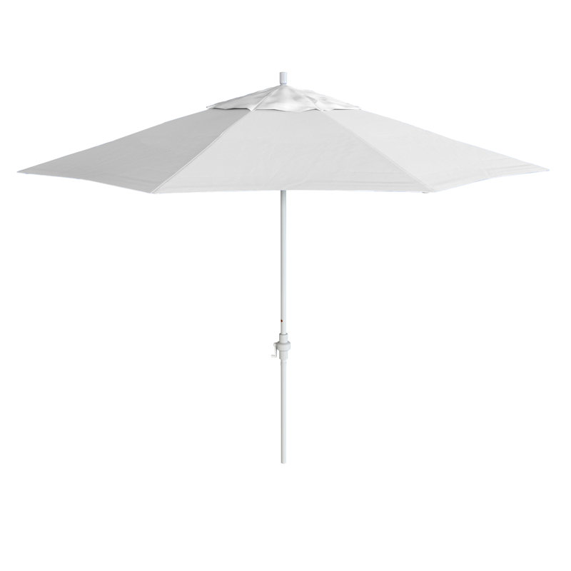 Parasol de patio blanc mat 11 pieds avec nervures en fibre de verre et inclinaison du col en Sunbrella naturel