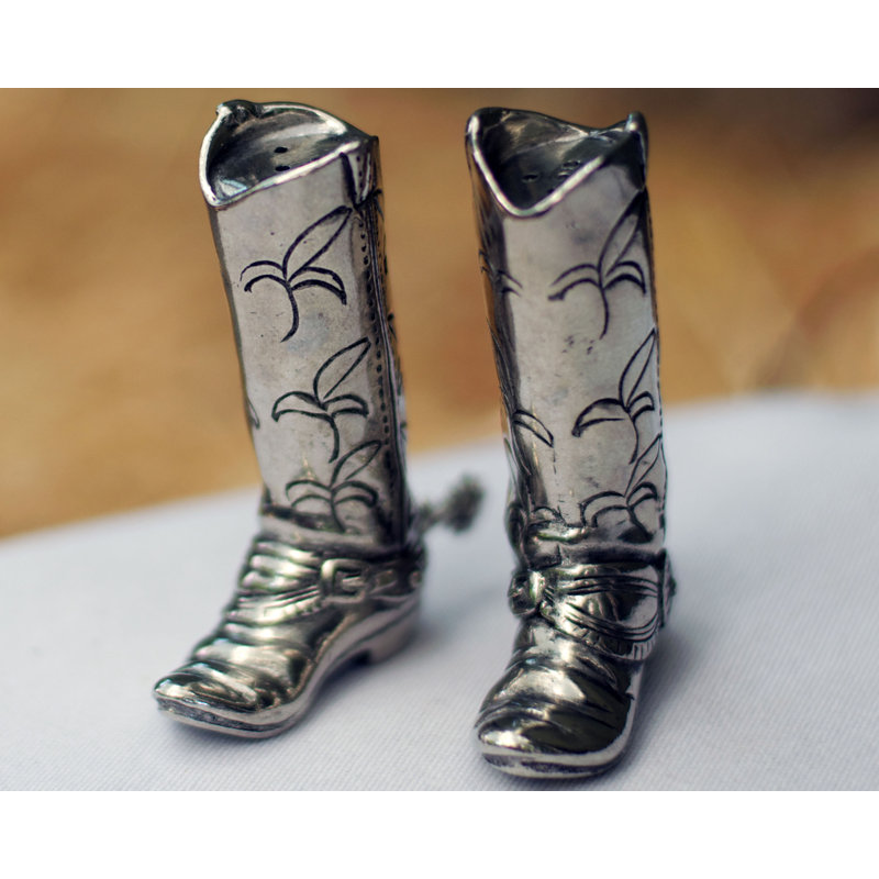 Western Frontier Pewter Cowboy Boot Salt Set Pepper Shaker Set