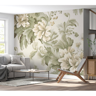 Murale à motif floral pelez et collez - Fleurs rétro rétro crème