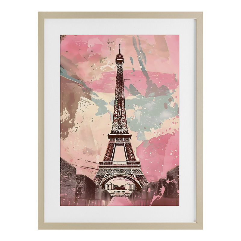 Tour parisienne rose et bleu, reproduction encadrée sous verre, design by Creative Studio, H 23 po x l 17 po