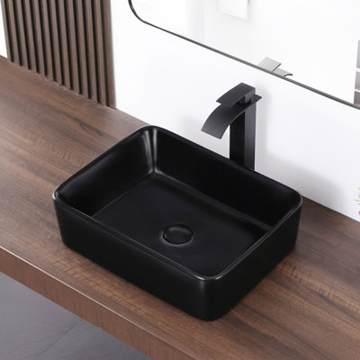 Lavabo de salle de bain noir, lavabo rectangulaire 19 po x 15 po pour salle de bain en céramique