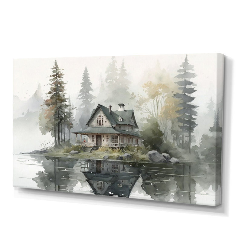 Maison de campagne au bord du lac II, 16" H x 32" W, Toile tendue