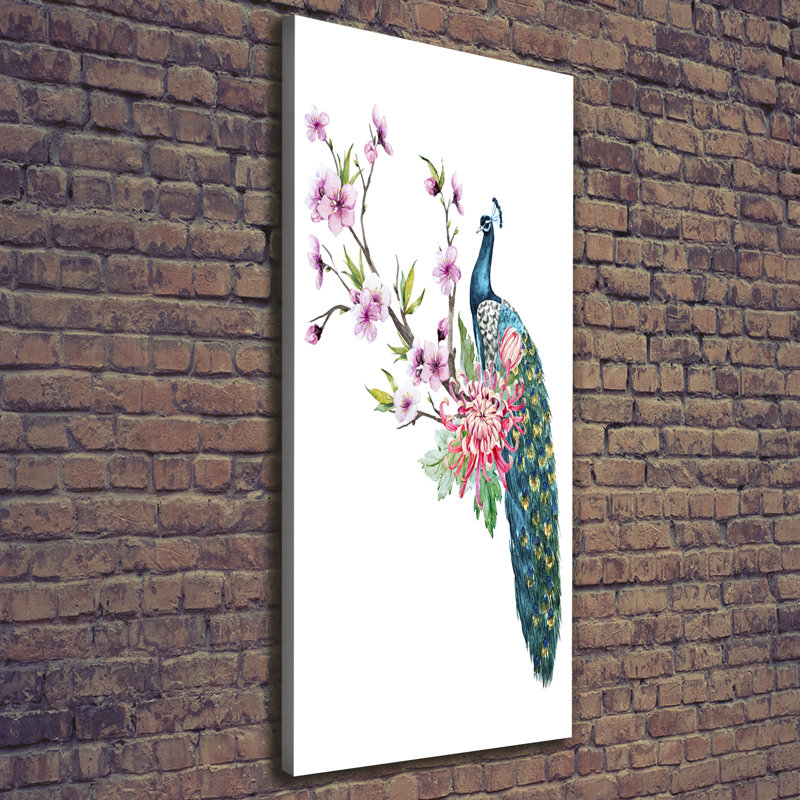 Peacock And Flowers - Wrapped Canvas Print