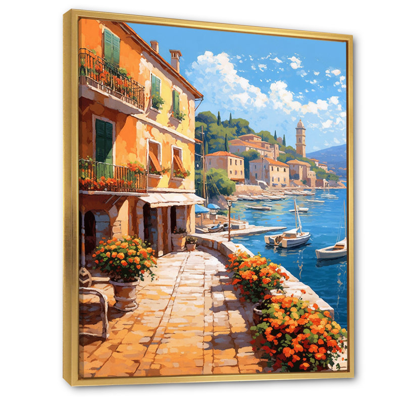 La Dolce, plage italienne I - art mural Italie, Cadre flottant doré, H 44 po x l 34 po x P 1,5 po