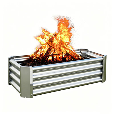 Foyer d'extérieur 48 pouces 1FT en acier galvanisé, foyers d'extérieur au feu de bois surélevés de 12 po et foyer extérieur, anneau de feu de camp résistant à la chaleur avec pare-étincelles, pour la cour extérieure, le patio et le camping