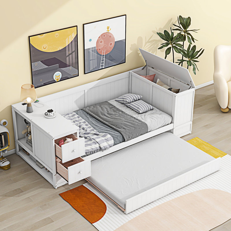 Lit de jour avec accoudoirs de rangement, Blanc
